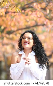 Happy African American Girl Praying Outside In Nature, Thankful Gratitude, Hope, Worship, Race Christian