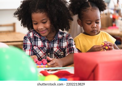 Happy African American Kids Girl Very Happy With Birthday Party 