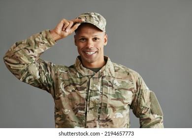 Happy African American Military Man Looking At Camera.