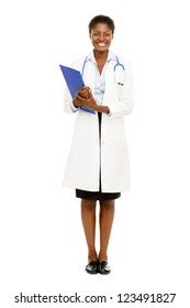 Happy African American trusted Nurse Doctor Woman isolated on white background