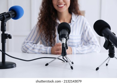 Happy African American Woman Giving Interview At Official Event, Closeup