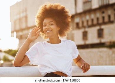 Happy African American Woman In The Sun. Summer