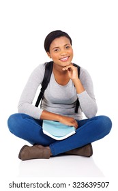 Happy African Female College Student Sitting On White Background