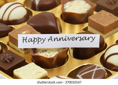 Happy Anniversary card assorted milky, white and pure chocolates
 - Shutterstock ID 370010147