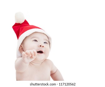 Happy Asian Baby With Christmas Hat