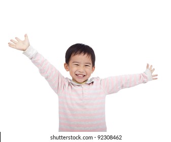 Happy Asian Boy Raising Hand