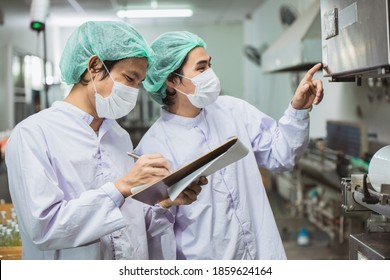 Happy Asian Burmese Migrant Workers Working In Samut Sakhon Thailand Hygiene Food Factory.