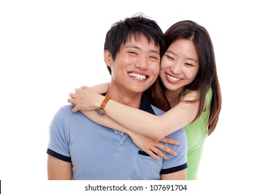 Happy Asian Couple Isolated On White Background.