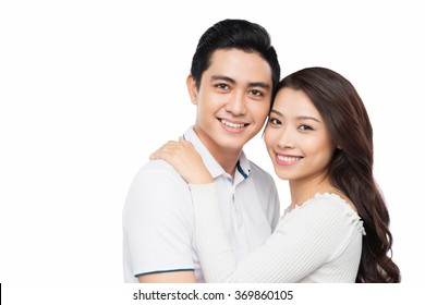 Happy Asian Couple Isolated On White Background.