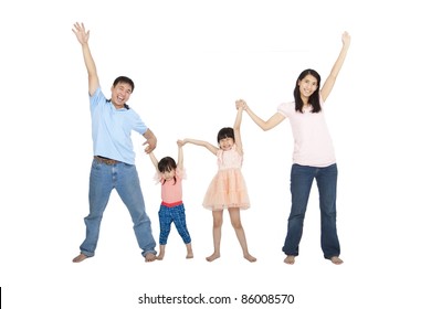 Happy Asian Family Isolated On White Background