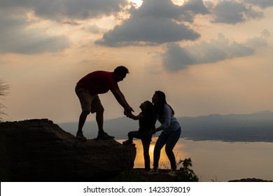 Happy Asian Family Travel Mountain