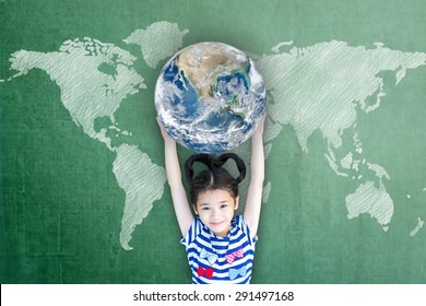 Happy Asian girl child student raising globe on school chalkboard for world literacy, international children's day and gender equality concept. Elements of this image furnished by NASA


 - Powered by Shutterstock