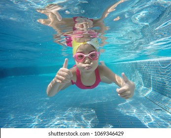 Happy Asian Kid Swimming Underwater Summer Stock Photo 1069346429 ...