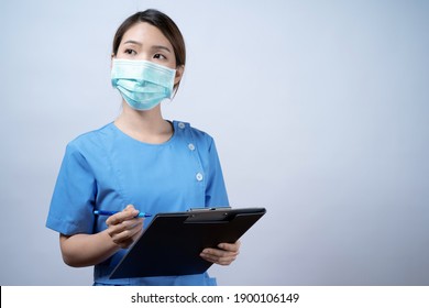 Happy Asian Nurse Woman Smile Face, Isolated On White Background.