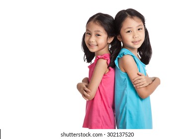 Happy Asian Twins Girls  Smile  Isolated On White Background