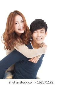 Happy Asian Young Couple Hugging Together