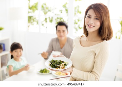 Happy Asian Young Family Enjoy Their Dinner