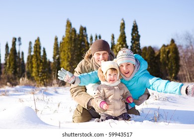 Happy Attractive Family Having Winter Fun