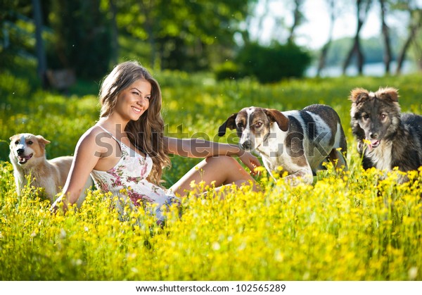 Happy Attractive Teen Girl Playing Dogs Stock Photo (Edit Now) 102565289