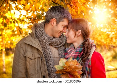 Happy Autumn Fall Couple Embracing Eachother