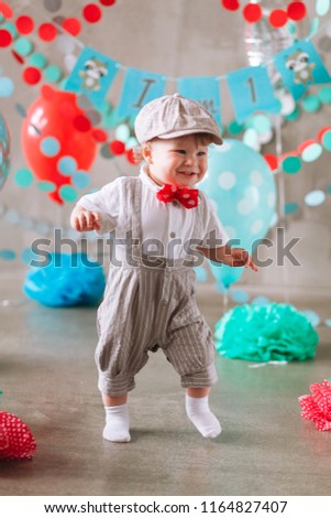 Happy Baby Boy Celebrating First Birthday Stock Photo Edit Now