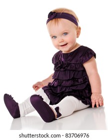 Happy Baby Girl In Purple Dress