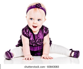 Happy Baby Girl In Purple Dress