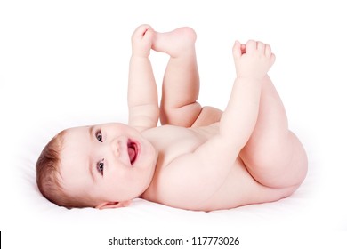 Happy Baby Playing With His Feet