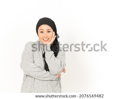 Happy of Beautiful Asian Woman Wearing Hijab Isolated On White Background