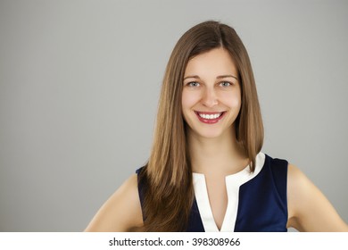 Happy Beautiful brunette woman face close up portrait young, isolated on gray background