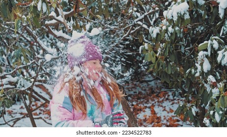 Happy Beautiful Caucasian Girl Playing Snow Battle with Friends in Park Gets Hit in Head by Snowball - Shutterstock ID 2234522783