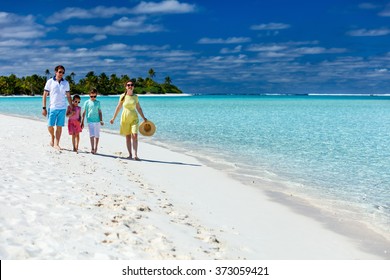 Happy Beautiful Family On A Tropical Beach Vacation At Exotic Island In South Pacific