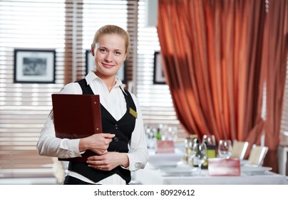 Happy Beautiful Restaurant Manager Woman Administrator At Work Place