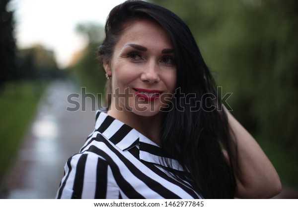 Happy Beauty Woman Dark Hair Green Stock Photo Edit Now