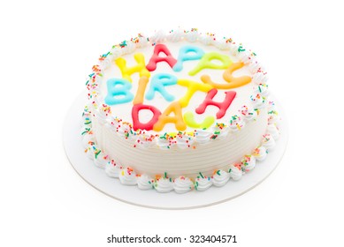 Happy Birthday Cake Isolated On White Background