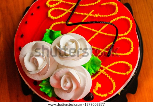 Happy Birthday Cake On White Backgroundromantic Stock Photo