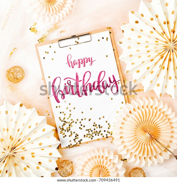 Happy Birthday Card Clipboard Golden Decorations Royalty Free