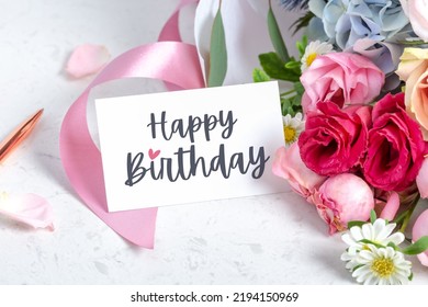 Happy Birthday Card On Flower Bouquet Stock Photo 2194150969 | Shutterstock