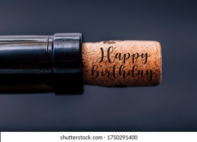 Happy Birthday Card Template. Wine Cork Close-up. Best Birthday Background.