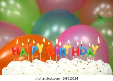 Happy Birthday Celebration Balloons Candles Cake Stock Photo 149515124 ...