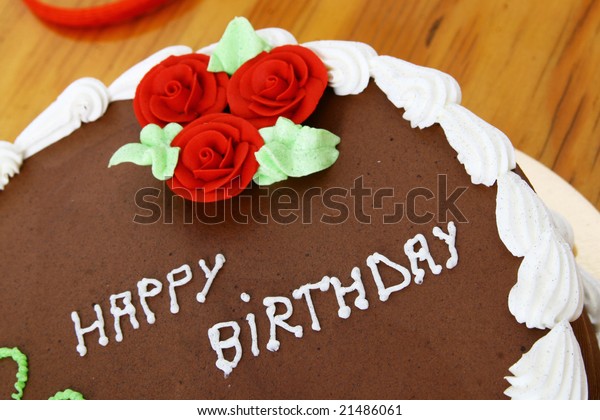 Happy Birthday Chocolate Cake Red Roses Stock Photo Edit Now