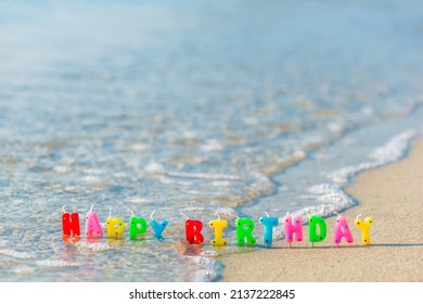 Happy Birthday Colorful Candles On Beach Stock Photo 2137222845 ...