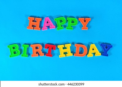 Happy Birthday Colorful Text On Blue Stock Photo 446230399 | Shutterstock