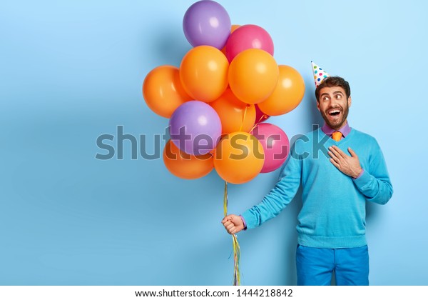 Happy Birthday Concept Pleased Delighted Man Stock Photo Edit Now