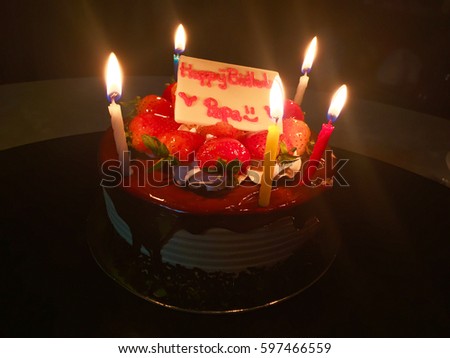Happy Birthday Dad Strawberry Cake Candle Stock Photo Edit Now