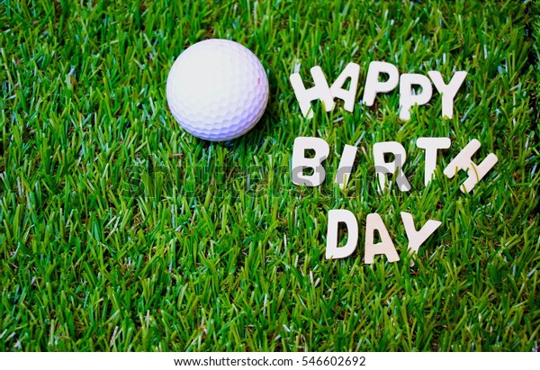 緑の草の上にゴルフボールを持つゴルファーに誕生日おめでとう の写真素材 今すぐ編集