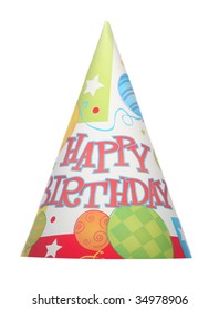 Happy Birthday Isolated Party Hat On White Background