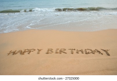 Happy Birthday Written In The Beach