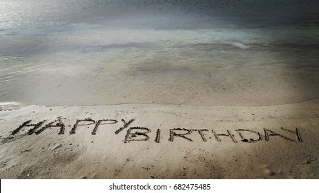 Happy Birthday Written On White Sand Stock Photo 682475485 