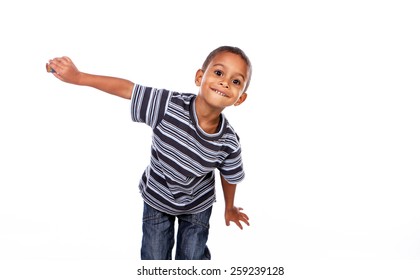 Happy Black African Child In Studio Isolated On White.